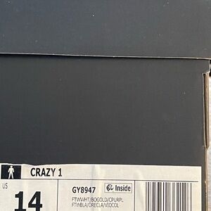 Adidas crazy 1 Kobe lakers colors size 14 new